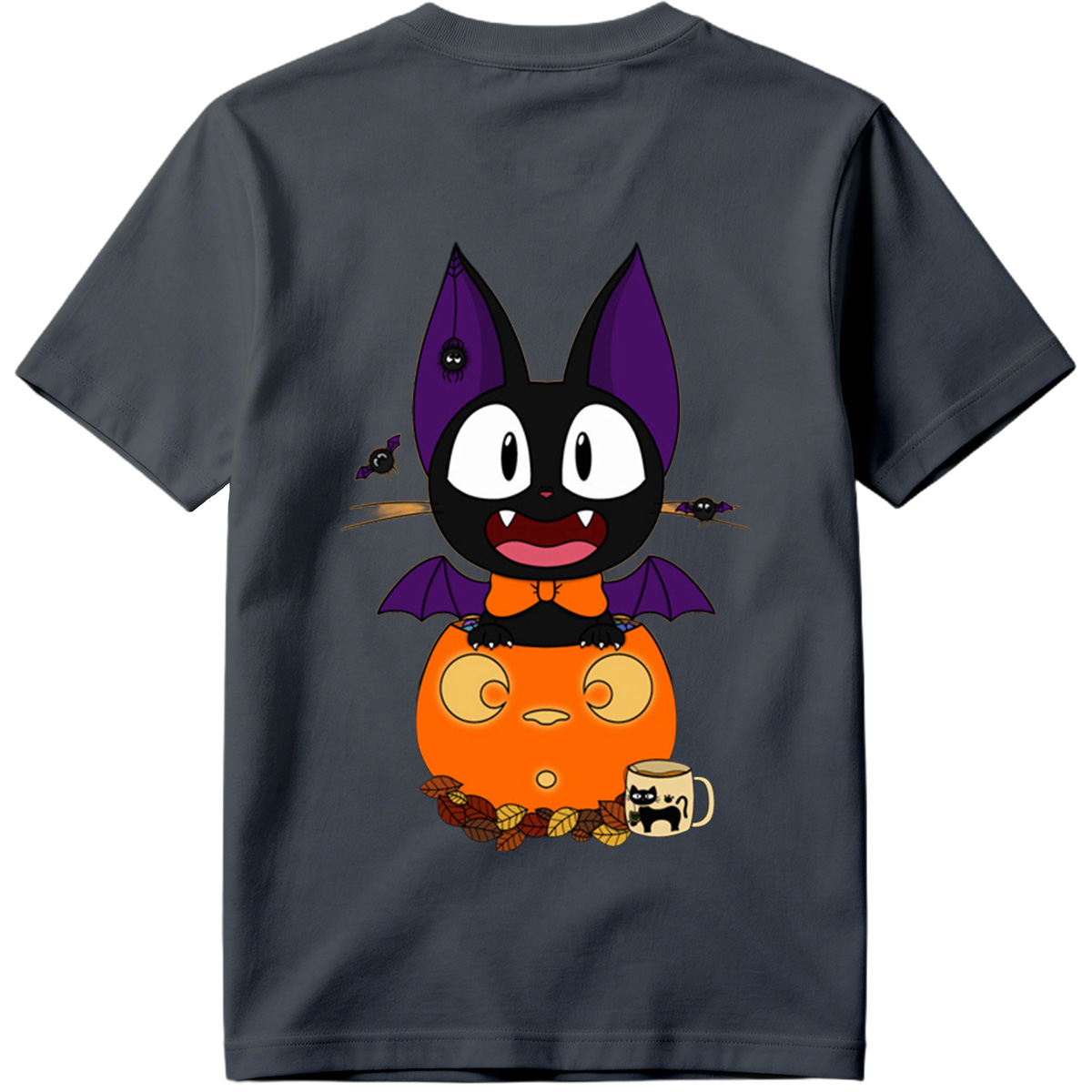 Halloween Cat with Pumpkin and Bat Wings - Tee
