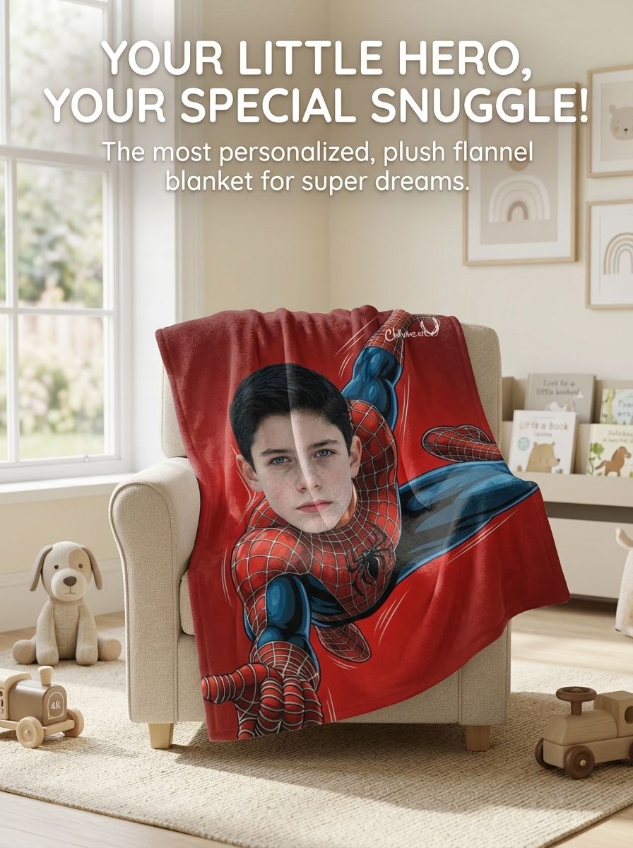 Personalized Face Photo Superhero Flannel Fleece Blanket, Ultra Soft Anti-Pilling Cozy Throw for Kids and Adults Gift
