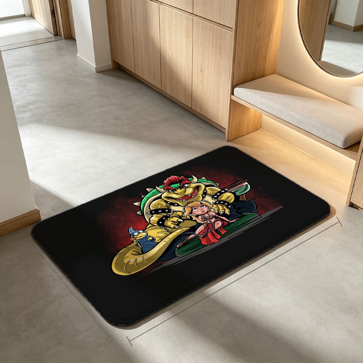 Bowser, Princess Peach, and Kamek in a Dramatic Scene - Flannel floor mat