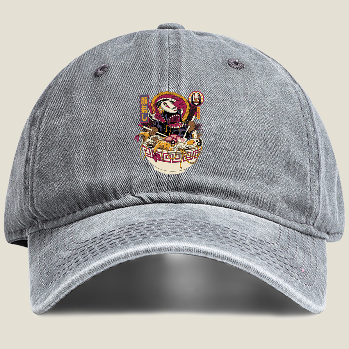 No-Face Ramen: Spirited Away Fusion Art - Washed Denim - Baseball Cap