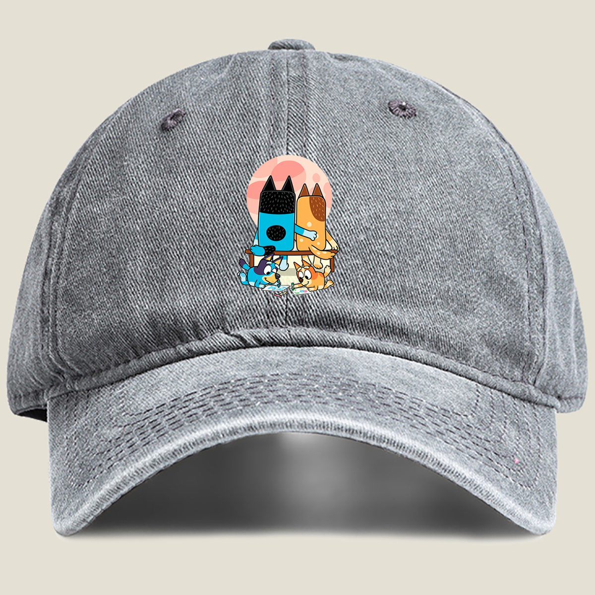 Bluey and Bingo Drawing with - Washed Denim - Baseball Cap