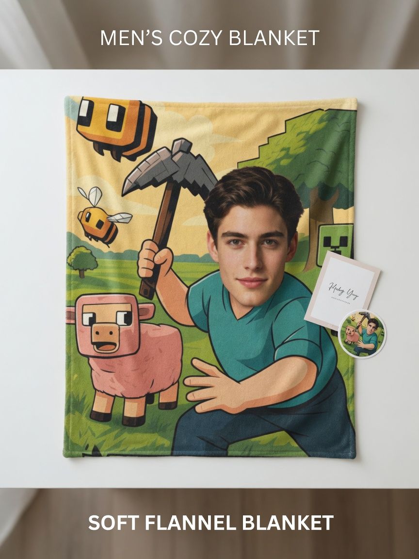 Custom Face Photo Flannel Blanket Personalized Gamer Adventure Print Ultra Soft Anti Pilling Fleece Throw for Bed Sofa