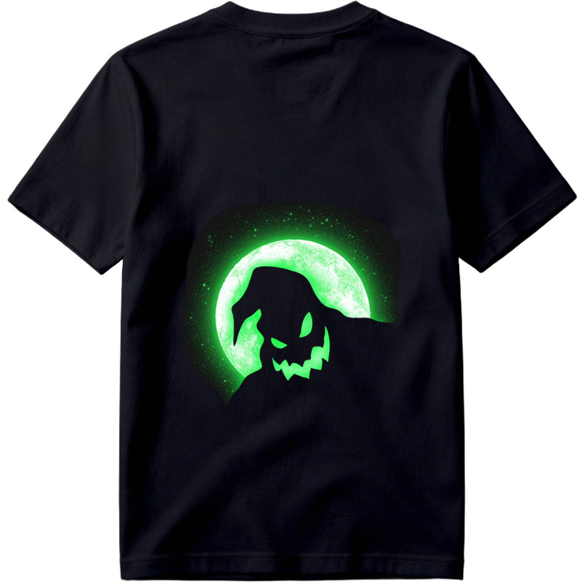 Pumpkin Head Silhouette Against Green Moon - Tee