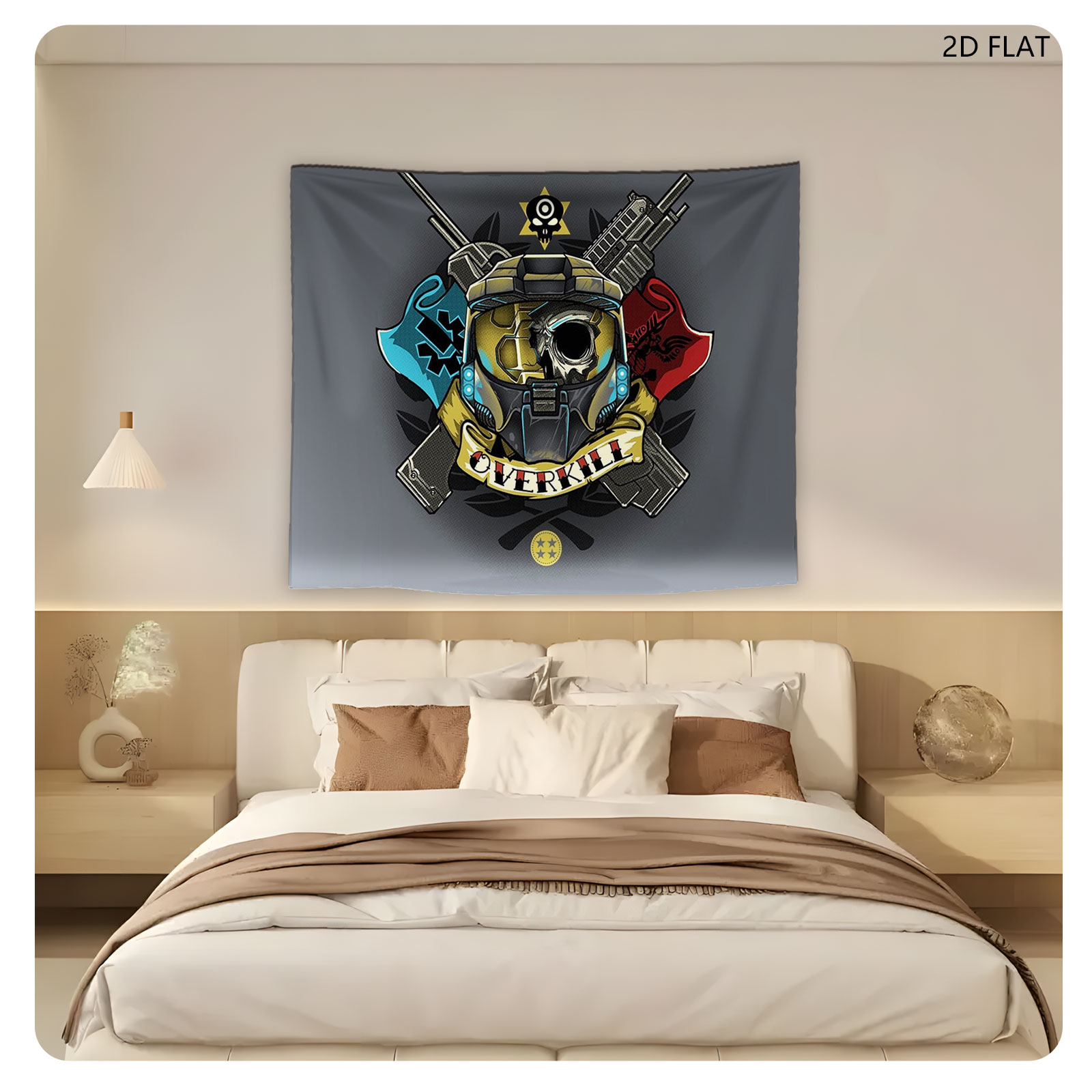 Overkill: Tactical Skull with Crossed Guns and Flags - Tapestry