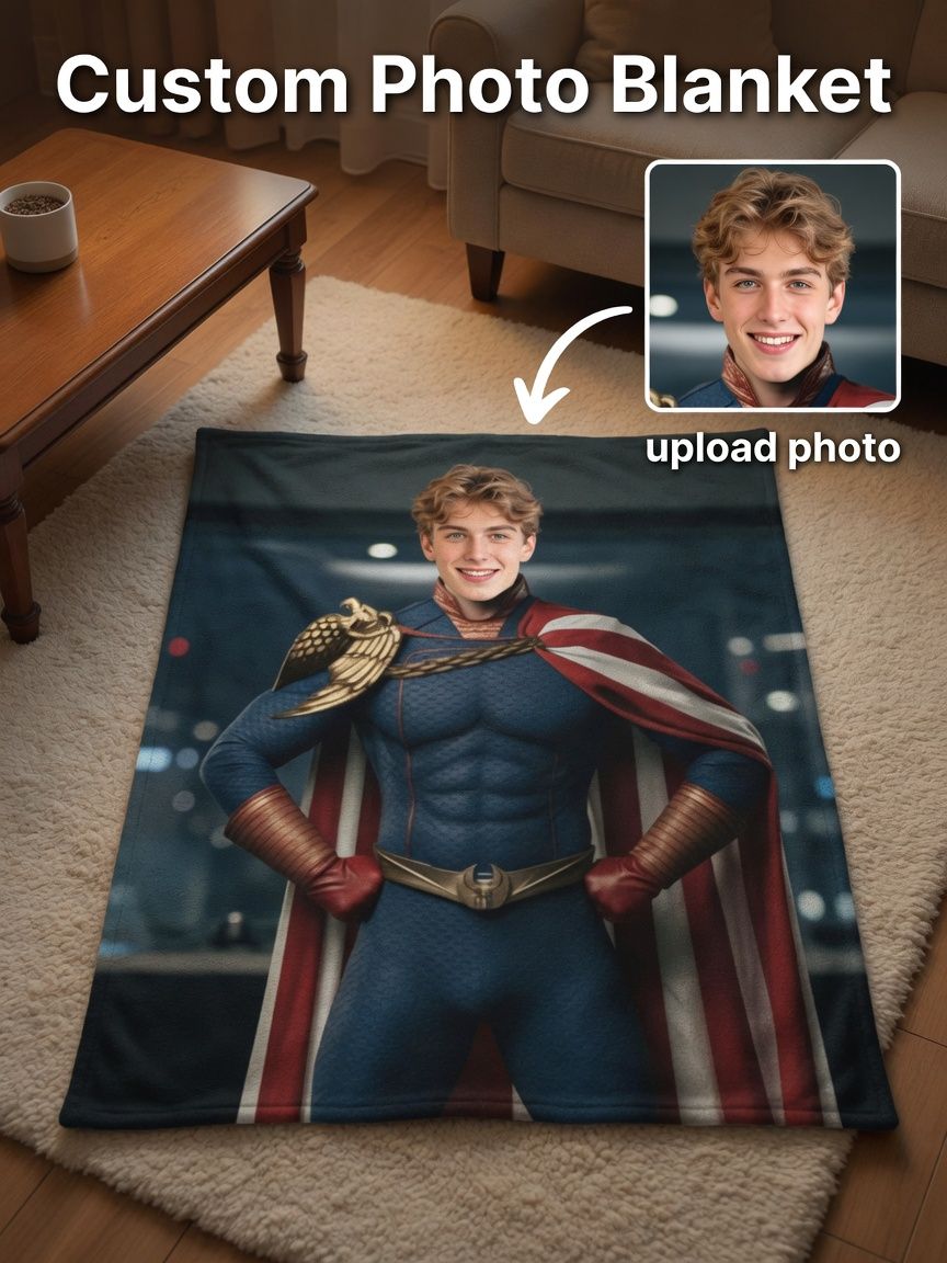Custom Photo Face Superhero Flannel Blanket Personalized Ultra Soft Fleece Throw for Bed Couch and Memorable Gifting
