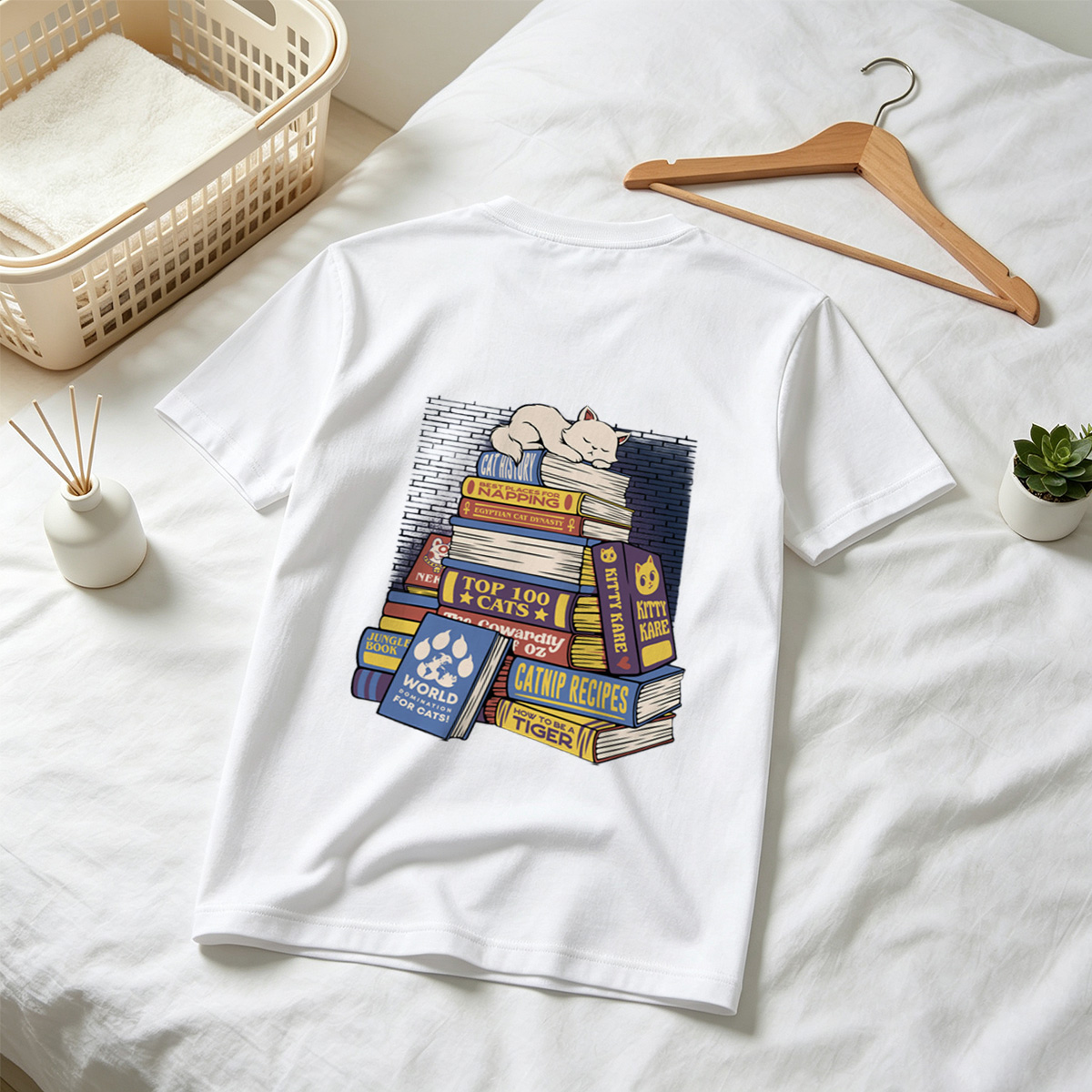 Cat Nap on Book Stack - Tee