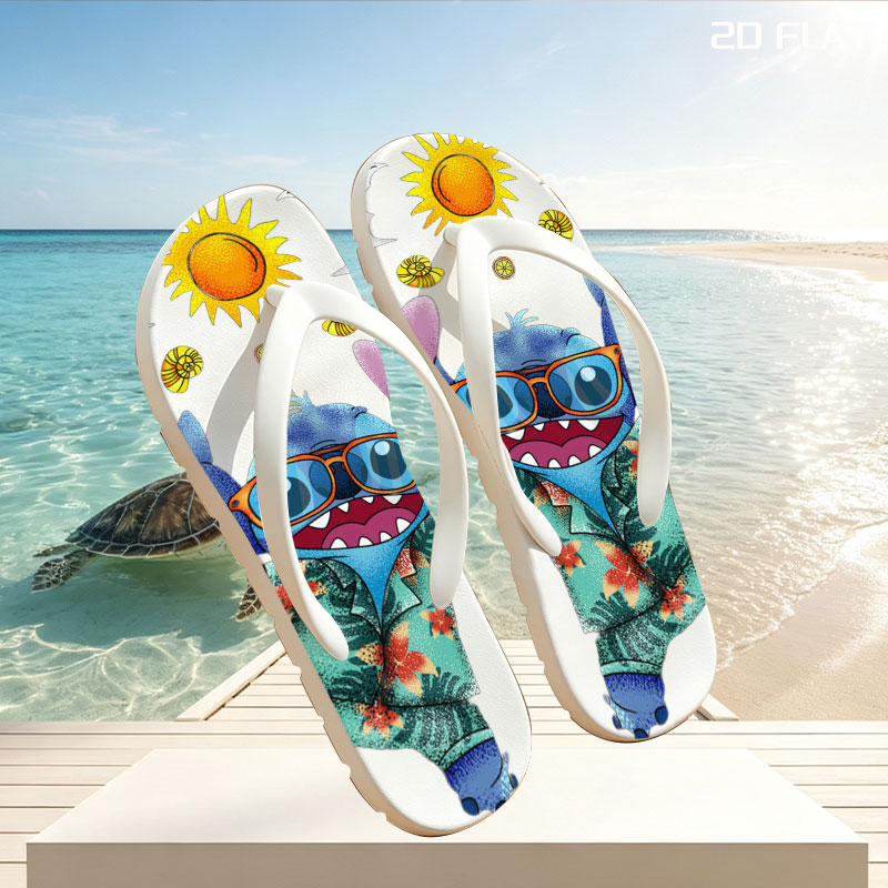Stitch in Tropical Paradise with Sunglasses and Hawaiian Shirt -  flip-flops