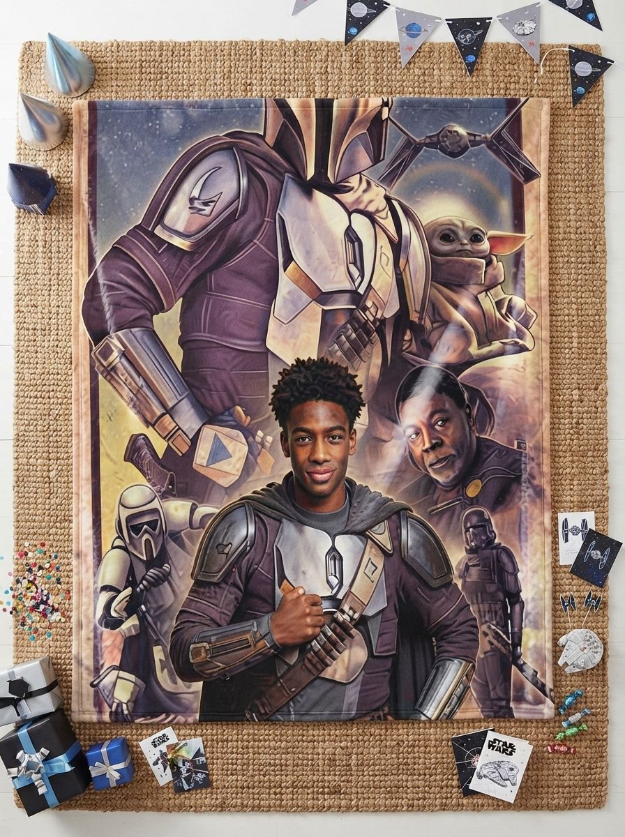 Custom Photo Face Flannel Blanket Personalized Sci Fi Bounty Warrior Portrait Throw Ultra Soft Anti Pilling Fleece