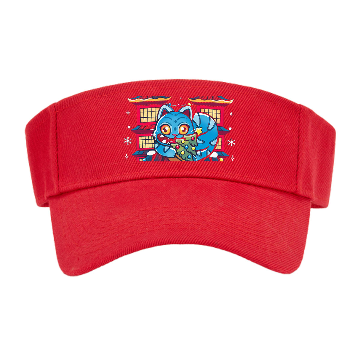Blue Cat with Christmas Tree in Front of Pagoda House -  Visor cap