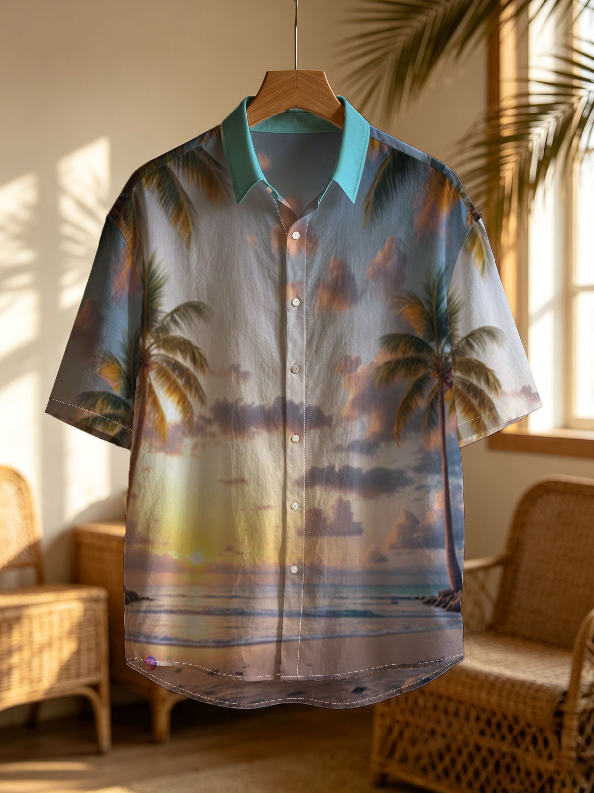 Tropical Sunset Beach with Palm Trees and Calm Ocean -  Shirt