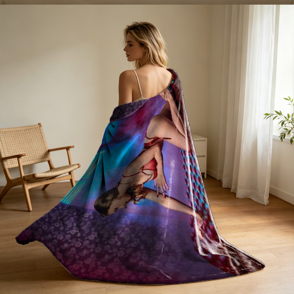Nude Blonde Woman Standing by Poolside - Blanket