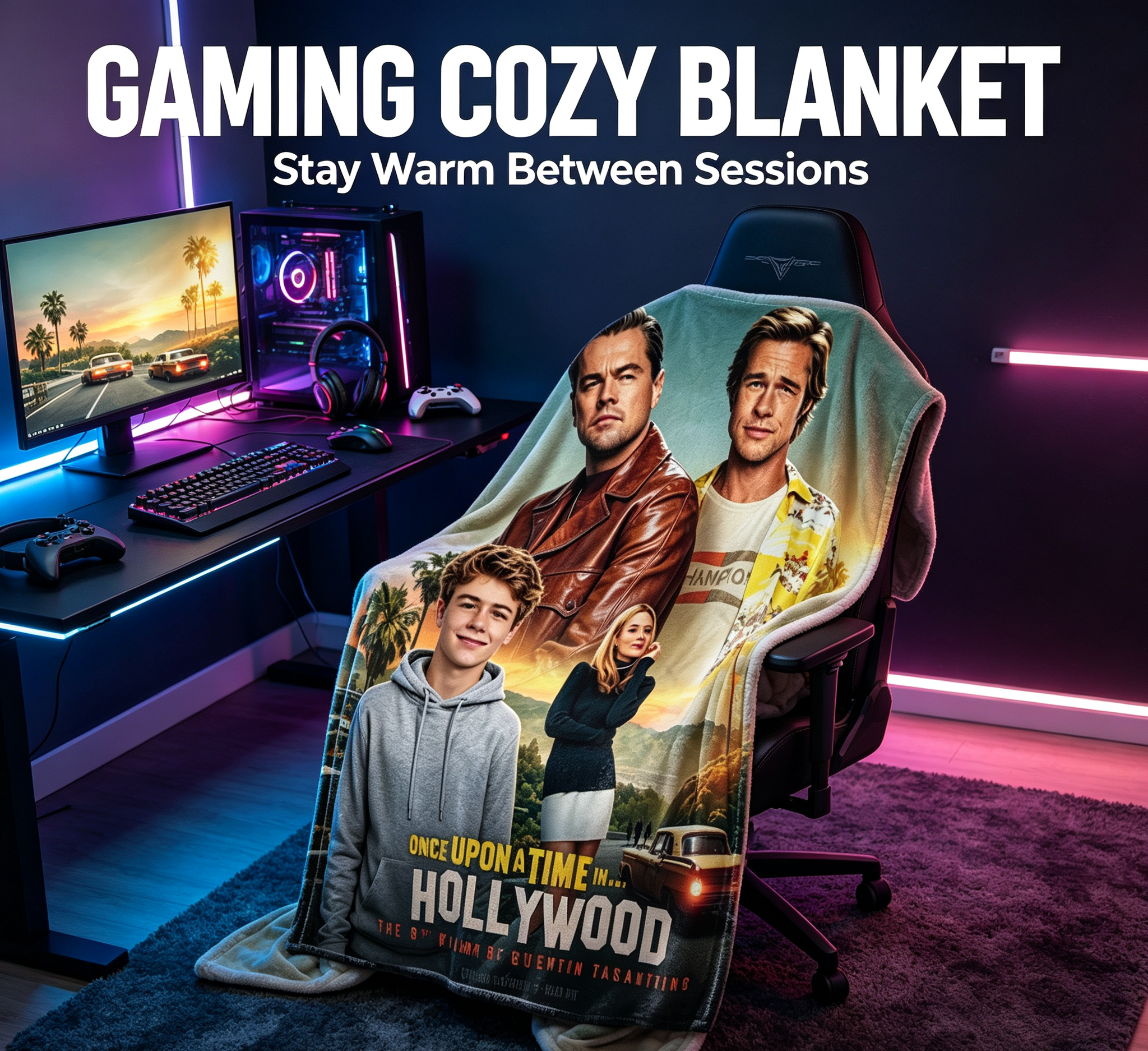 Custom Face Blanket Once Upon a Time in Hollywood Movie Characters Flannel Blanket Perfect for Couch or Bed Comfort Ideal Gift for Film Fans and Movie Lovers