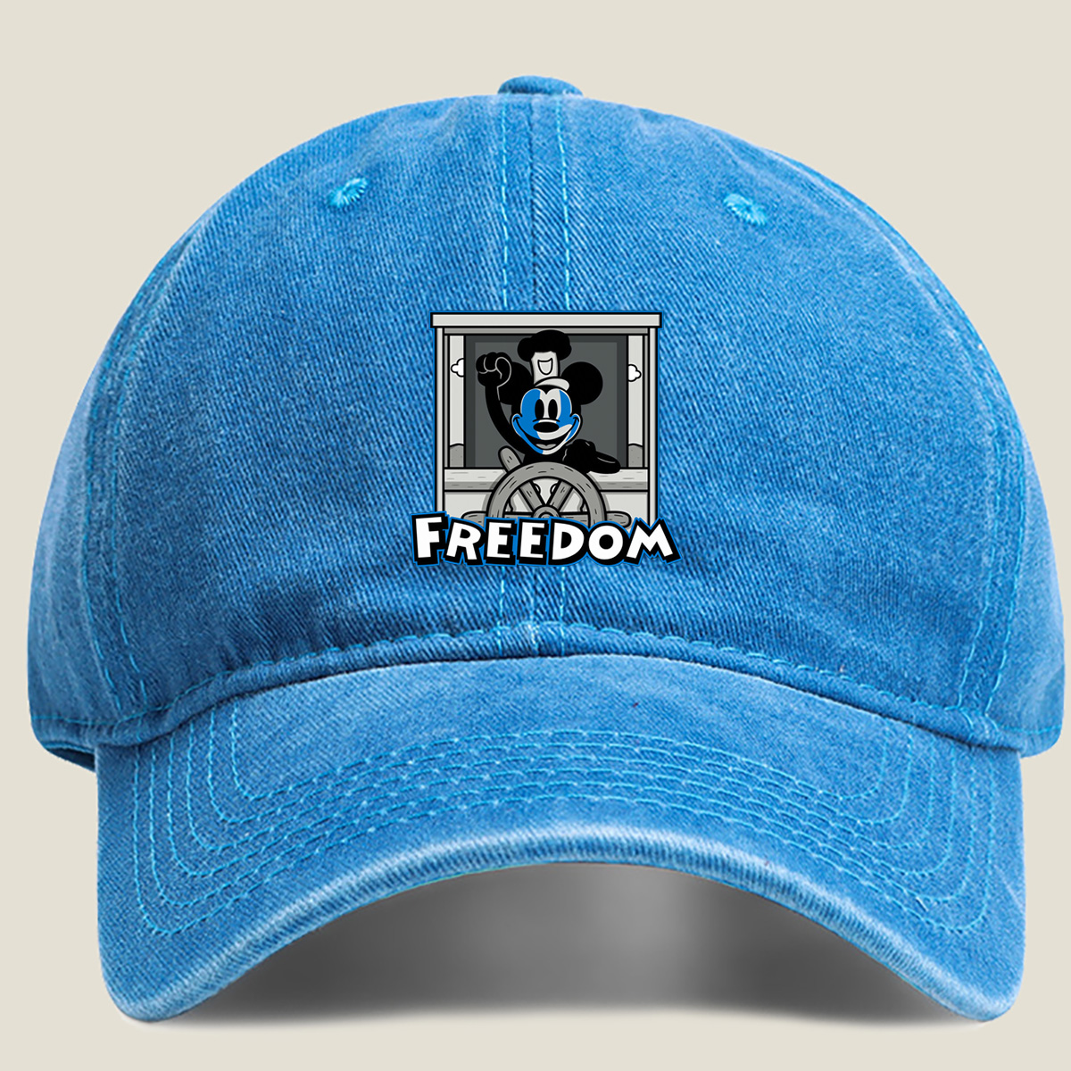 Mickey Mouse Freedom Steering Wheel Design - Washed Denim - Baseball Cap