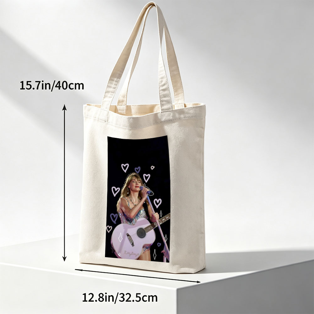 Taylor Swift Performing Live with Acoustic Guitar and Hearts Overlay - Canvas tote bags