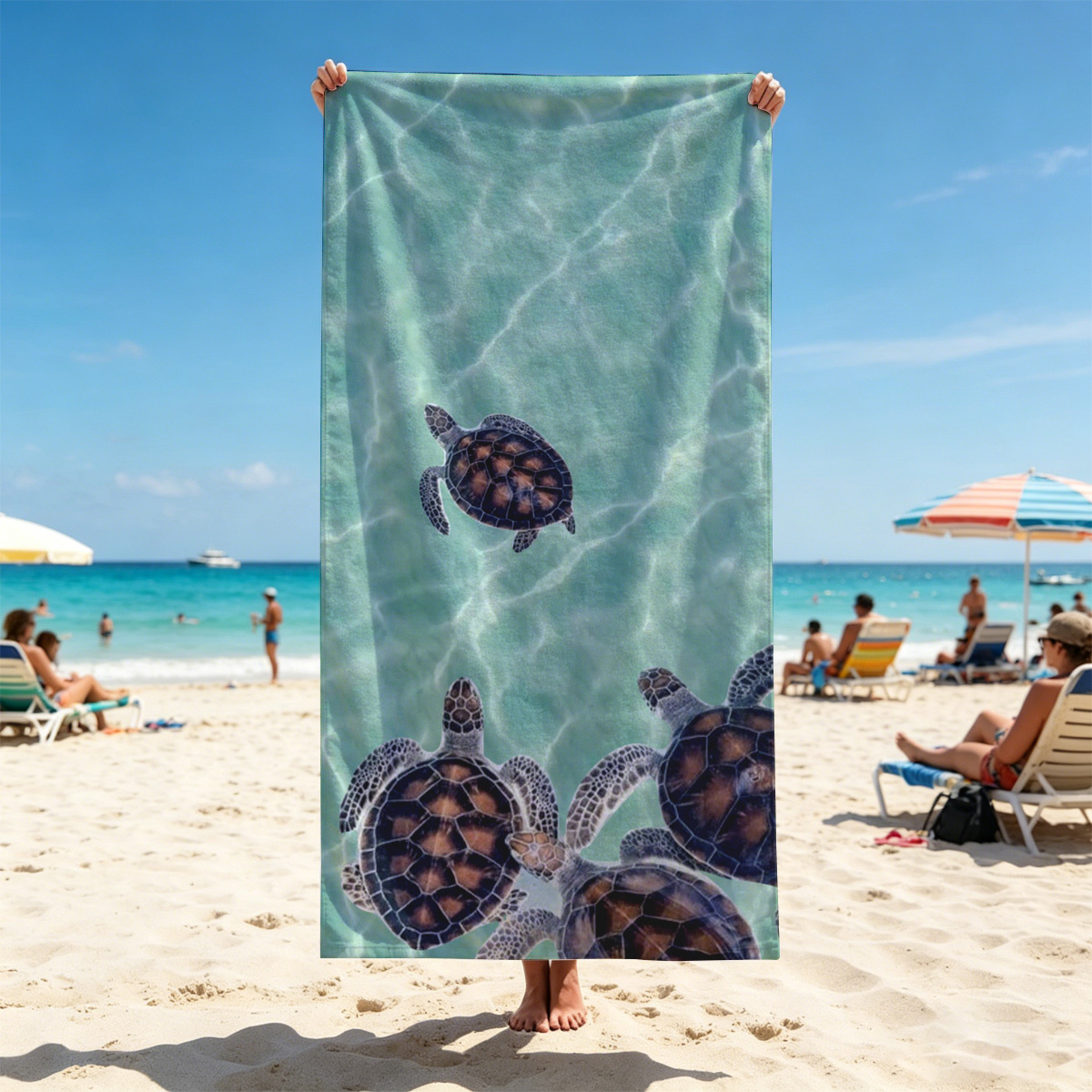 Sea turtles swimming in clear turquoise water - Beach towels