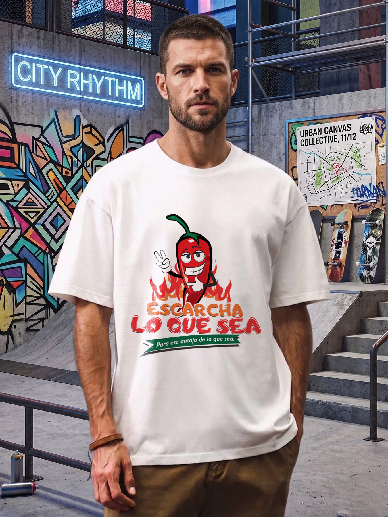 Men's Printed T-Shirt with Funny Chili Pepper Design 