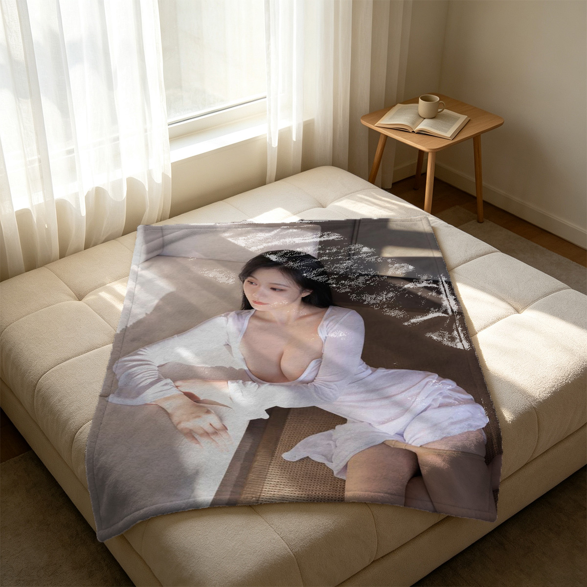 Nude Brunette on All Fours in Black Heels - Blanket
