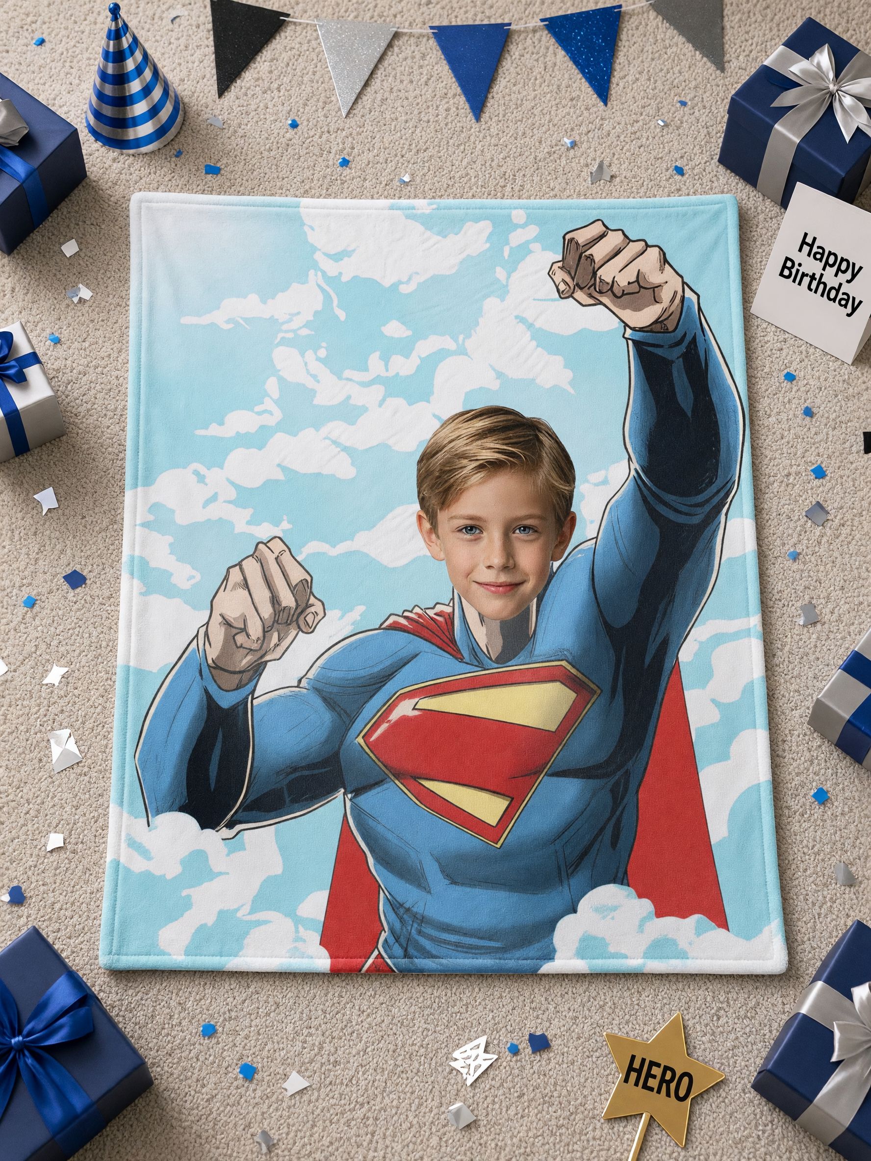 Custom Superhero Photo Face Blanket, Personalized Ultra-Soft Flannel Fleece Throw for Bed Couch Cozy Gift