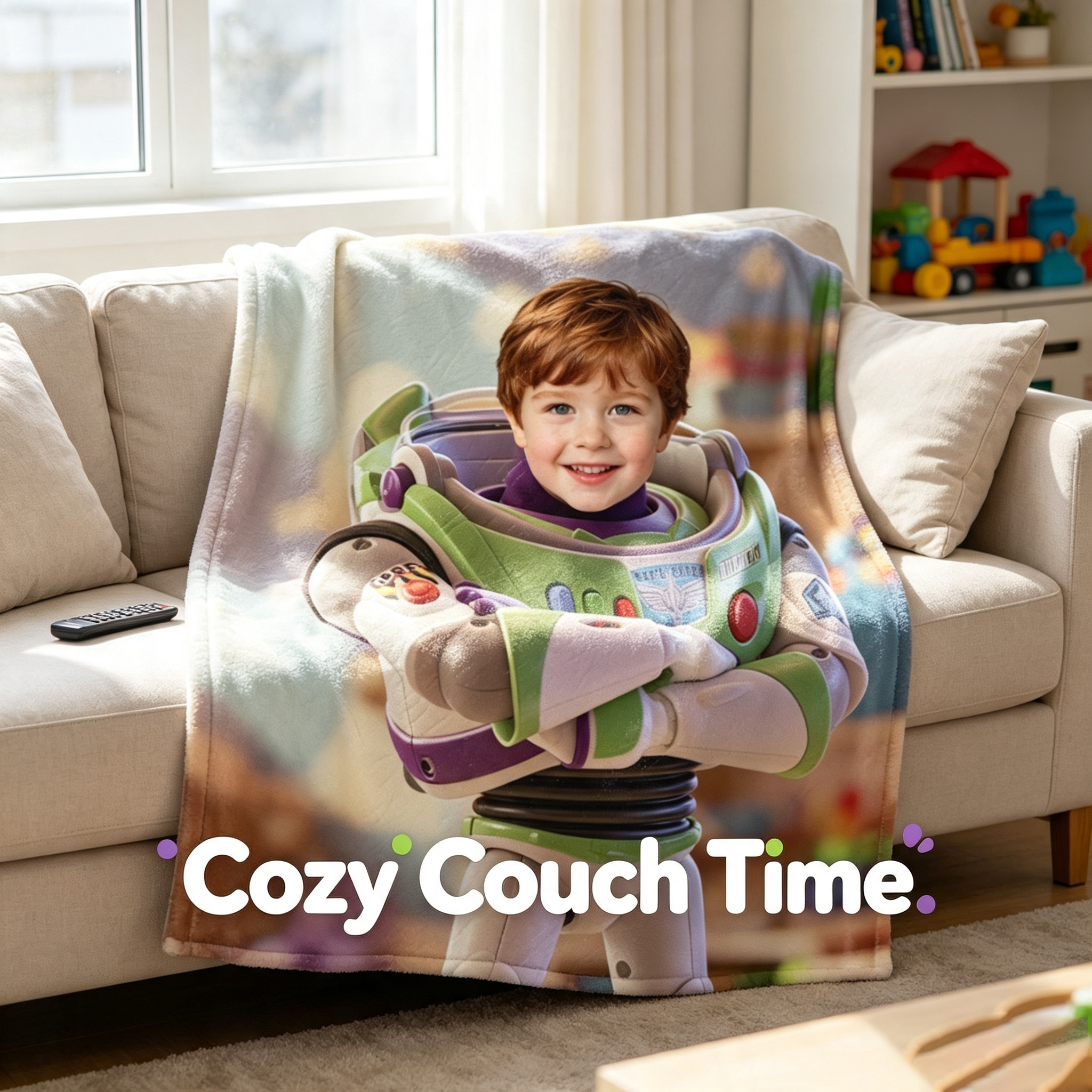 Personalized Buzz Lightyear Custom Photo Blanket, Upload Kid Portrait Toy Story Fleece Throw Blanket, 280GSM Soft Warm Flannel Blanket, Unique Birthday Gift for Boys Kids Bedroom Sofa Travel