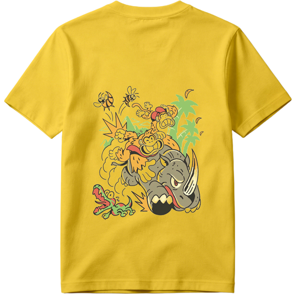 Donkey Kong and Diddy Kong Ride a Rhinoceros Through Jungle Chaos - Tee
