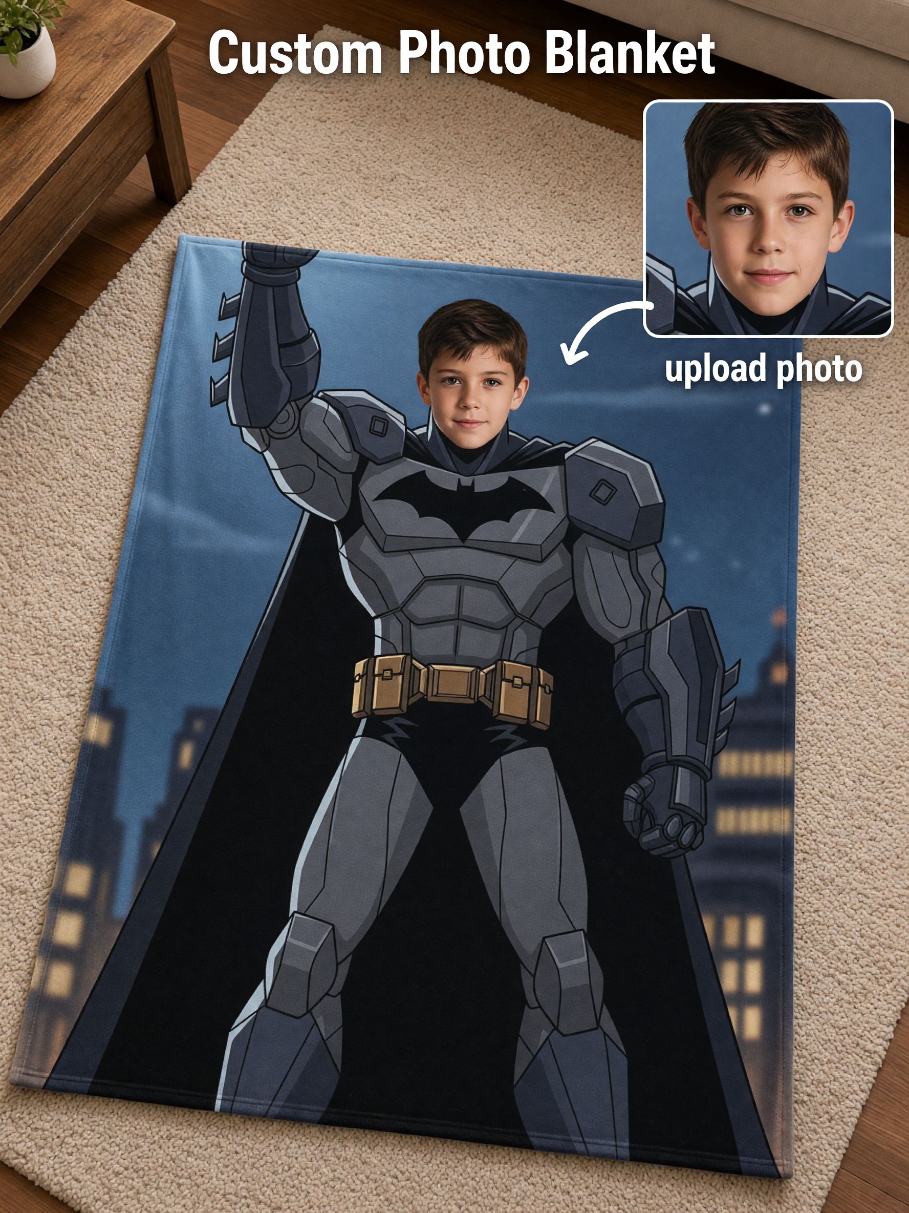 Custom Face Superhero Blanket Personalized Flannel Fleece Throw, Ideal Personalized Gift for Kids and Family