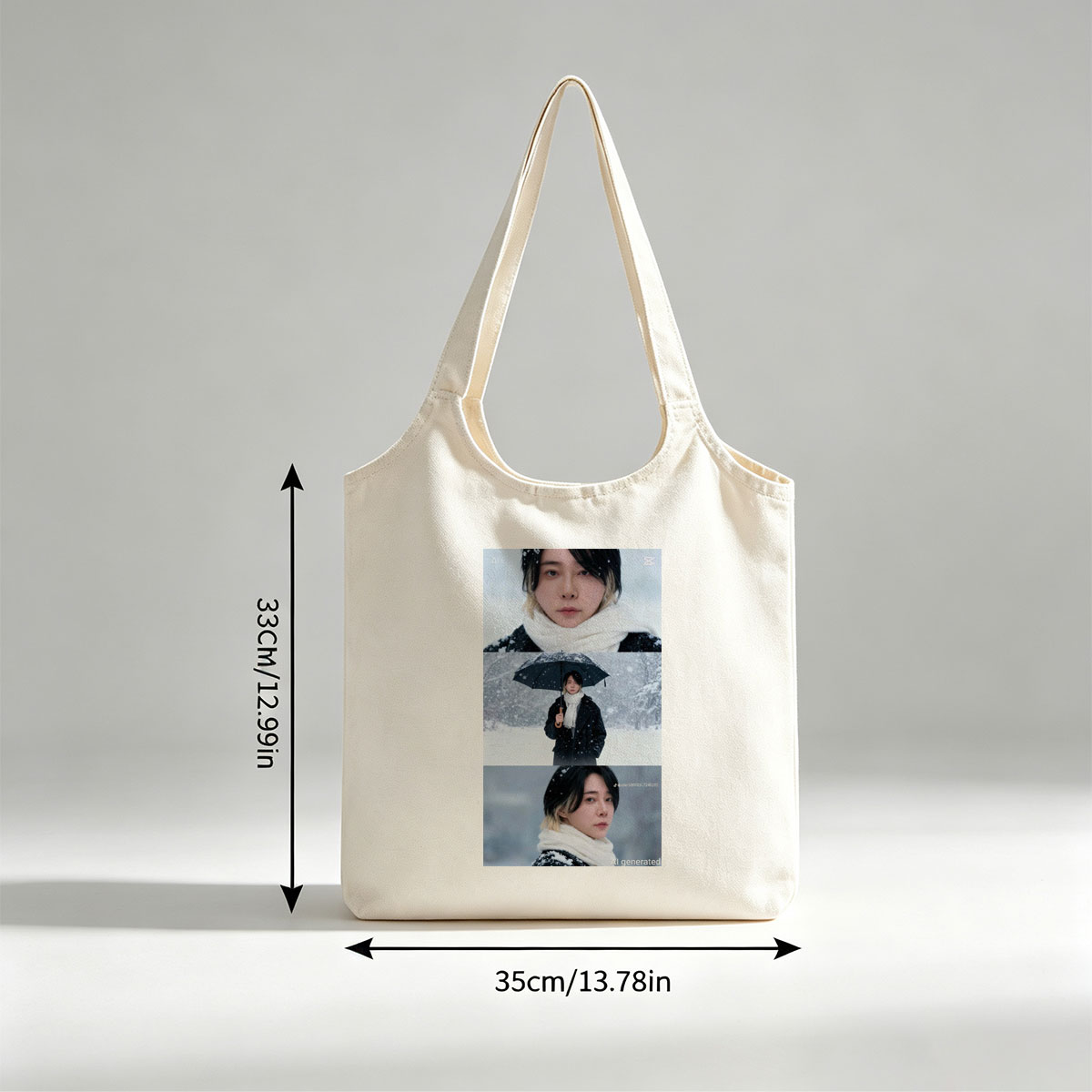 Yeonwoo in Snowy Winter Scene Holding Umbrella with White Scarf and Black Coat - Canvas shoulder bags/