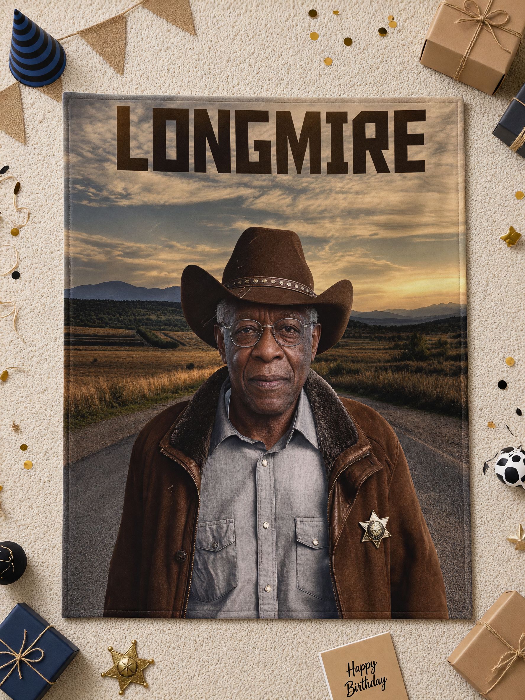 Custom Photo Face Blanket Personalized Western Theme Flannel Throw, Cozy Skin-Friendly Keepsake Gift