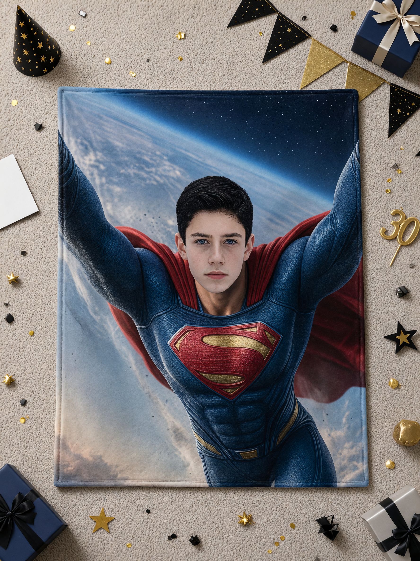 Custom Superhero Photo Blanket Personalized Face Flannel Fleece Throw Soft Warm Bed Couch Gift