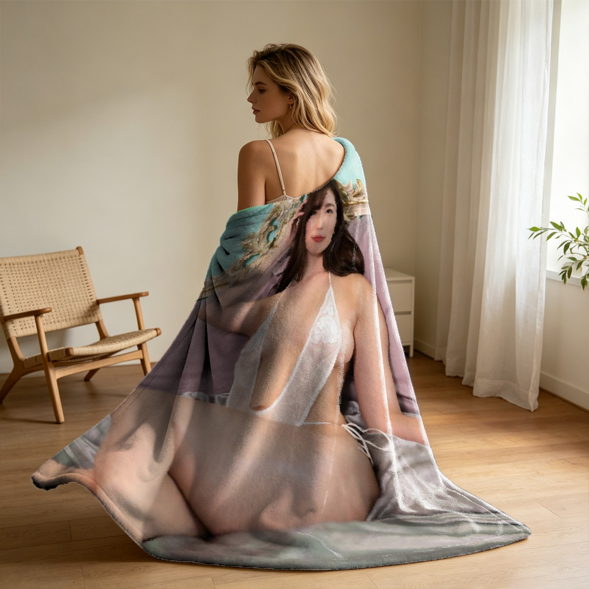 Maid in Bondage Kneeling Pose - Blanket