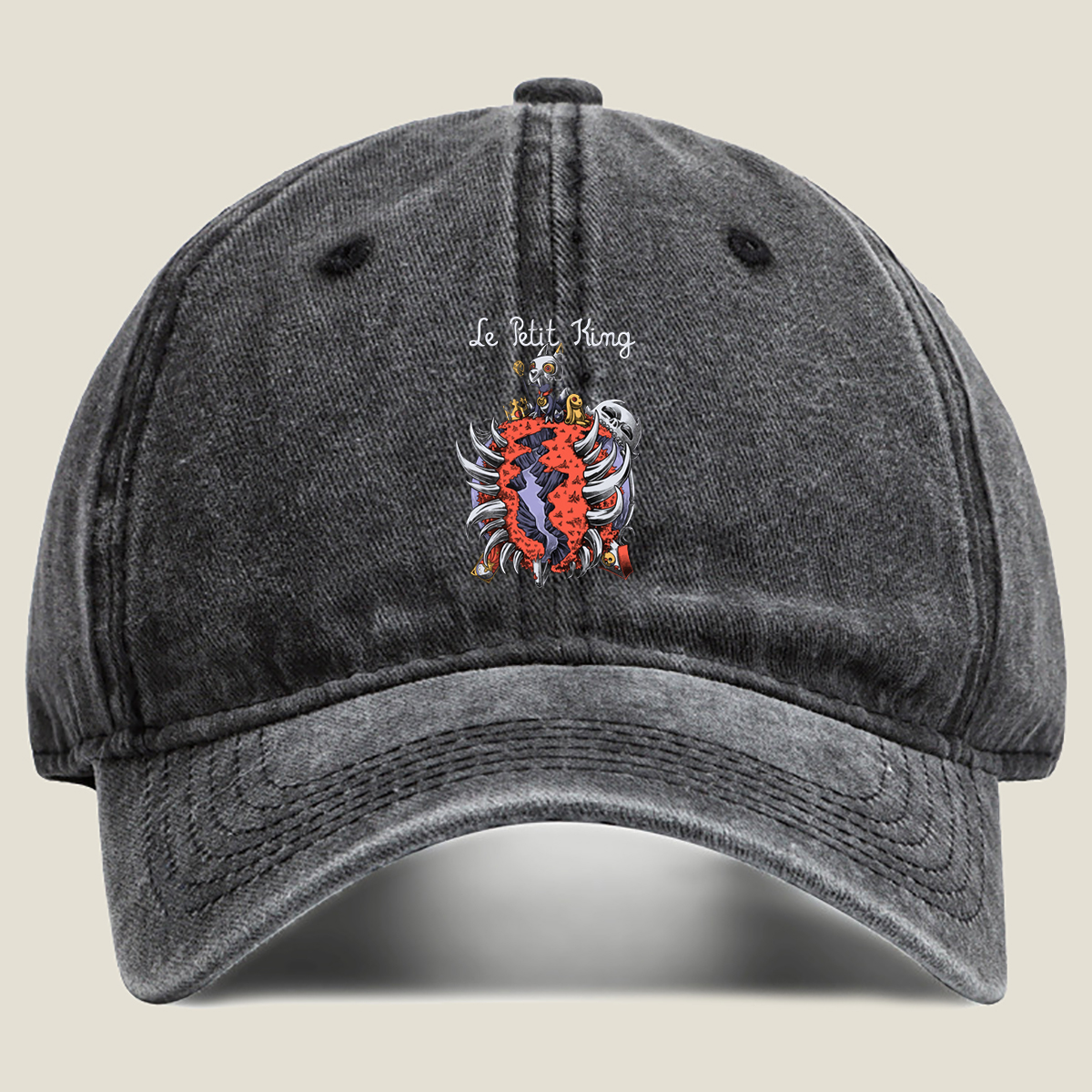 Le Petit King: The Skeletal Cat King and His Kingdom - Washed Denim - Baseball Cap