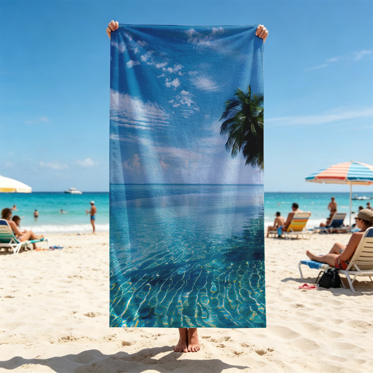 Infinite Pool Meets Azure Sea Under Palm Trees - Beach towels