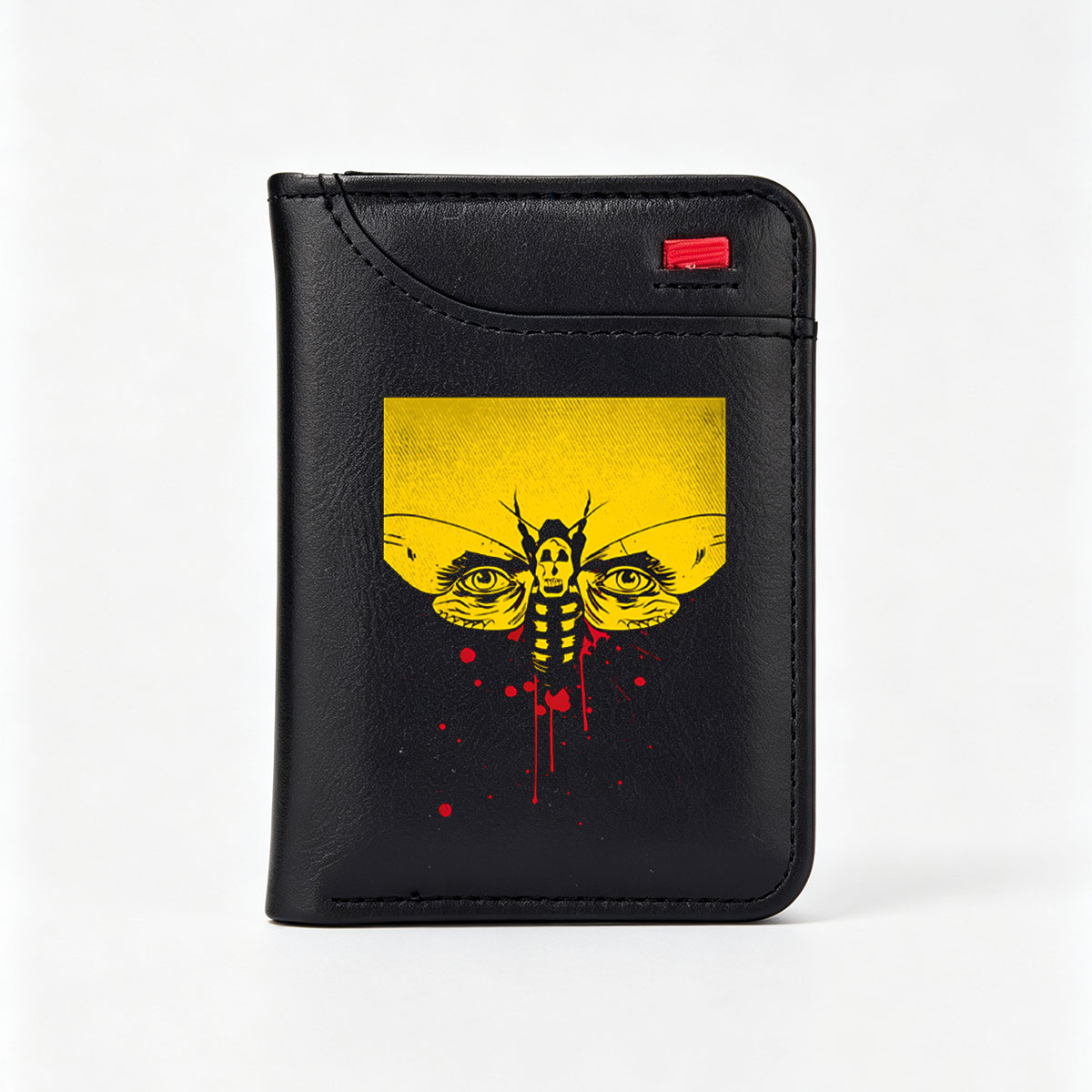 Moth with Skull Face and Blood Drips on Yellow Background - Vertical Style Wallet