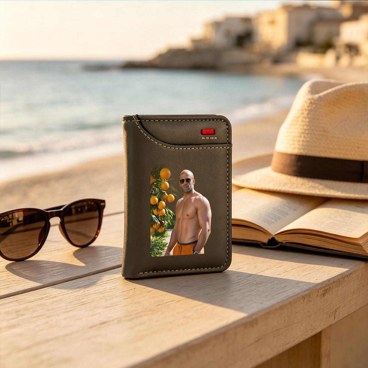 Jason Statham in Orange Grove, Shirtless and Stylish - Vertical Style Wallet