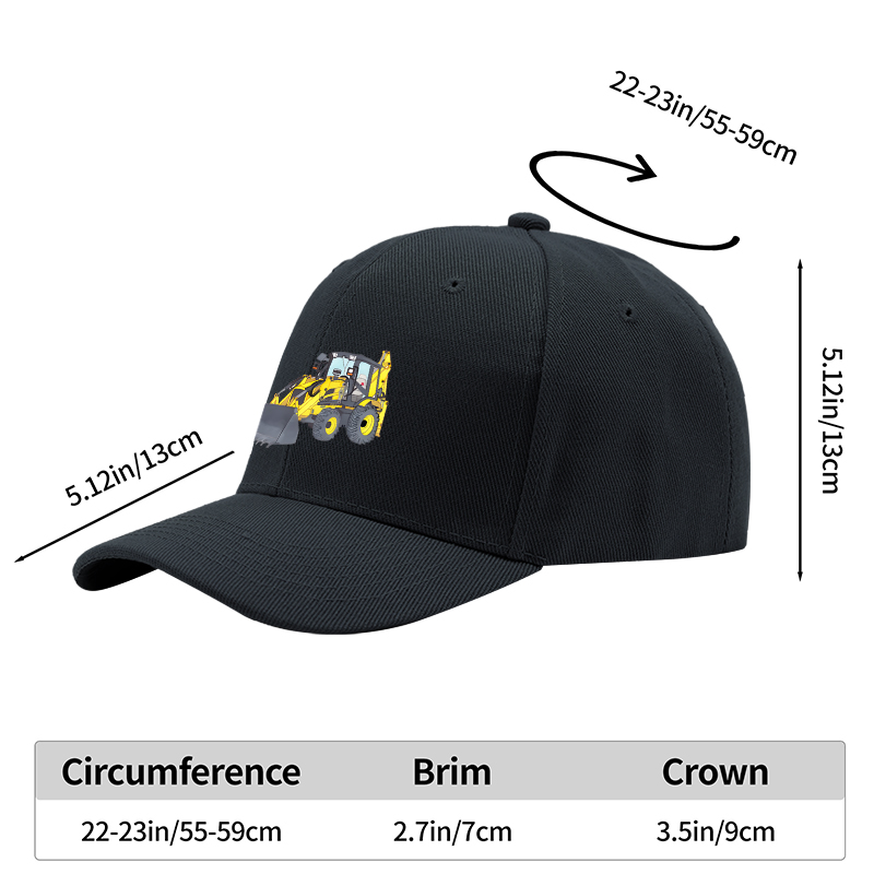 1pc New Baseball Cap with Yellow Excavator Print and Bold Text Design Unisex Adjustable Hat for Outdoor Work and Leisure Activities Suitable for Adults Who Love Construction Machinery and Heavy Equipment Themes
