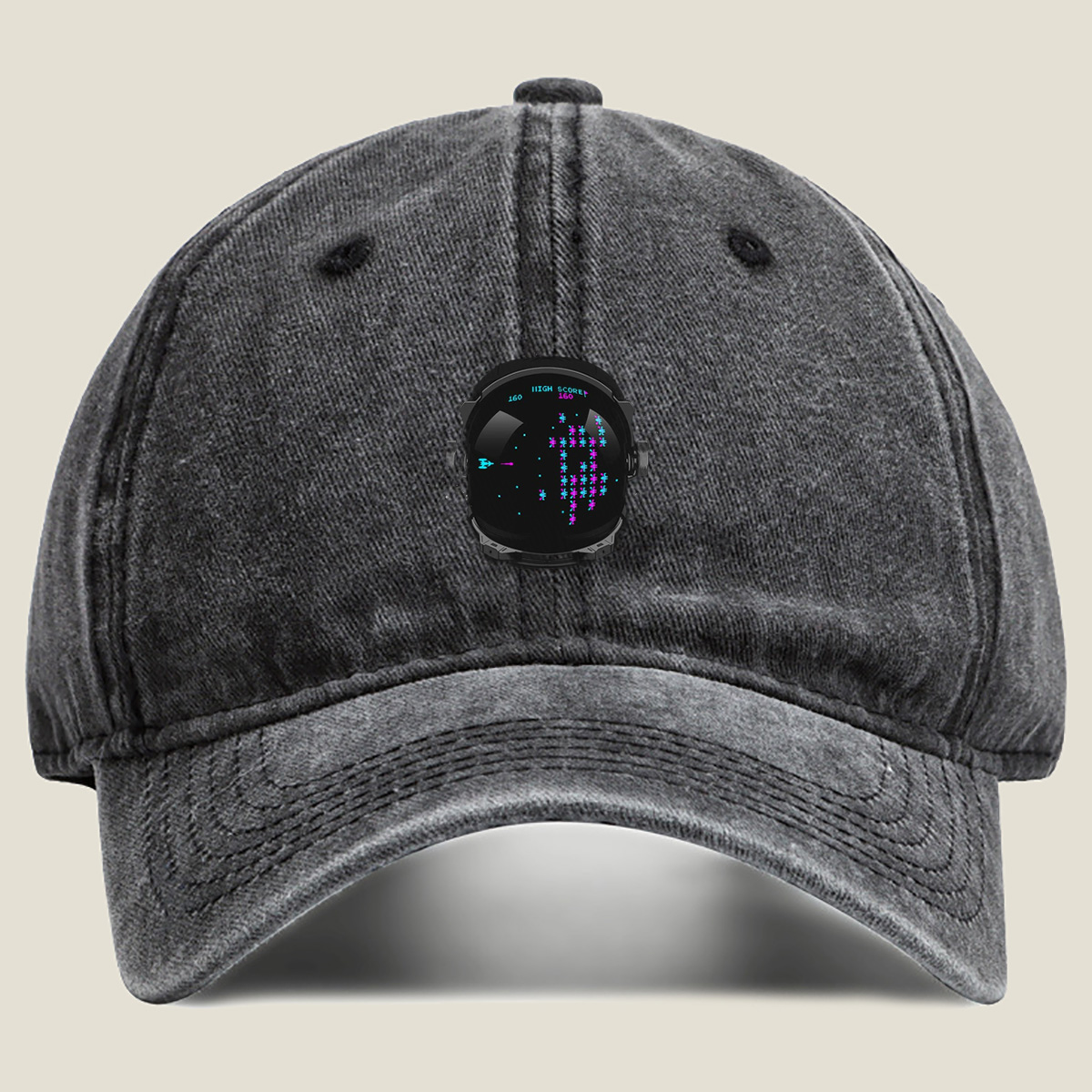 Space Invaders Astronaut - Washed Denim - Baseball Cap