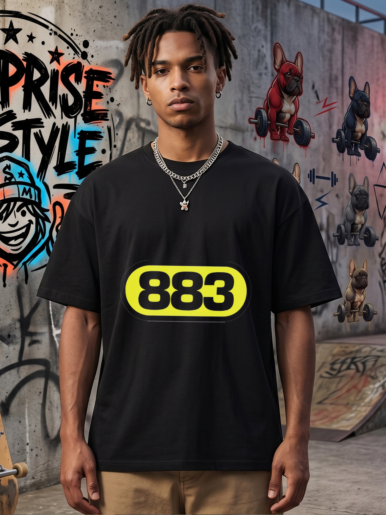 Men's 883 Printed T-Shirt Number Logo Graphic Casual Round Neck Lightweight Breathable Summer Short Sleeve Tee for Daily Wear and Outdoor Activities Adults