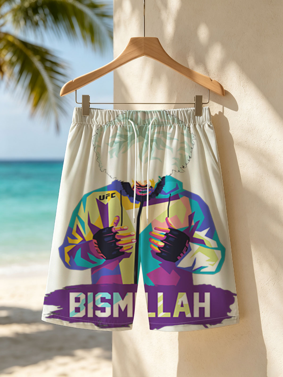 Bismillah: UFC Fighter with Vibrant Jacket and Afro Hairstyle -  Beach shorts