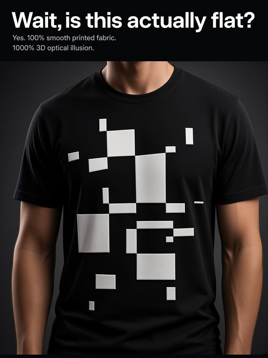 Abstract Geometric Blocks 3D Optical Illusion Graphic Tee Breathable Athletic Mesh T-Shirt Casual and Sports Wear