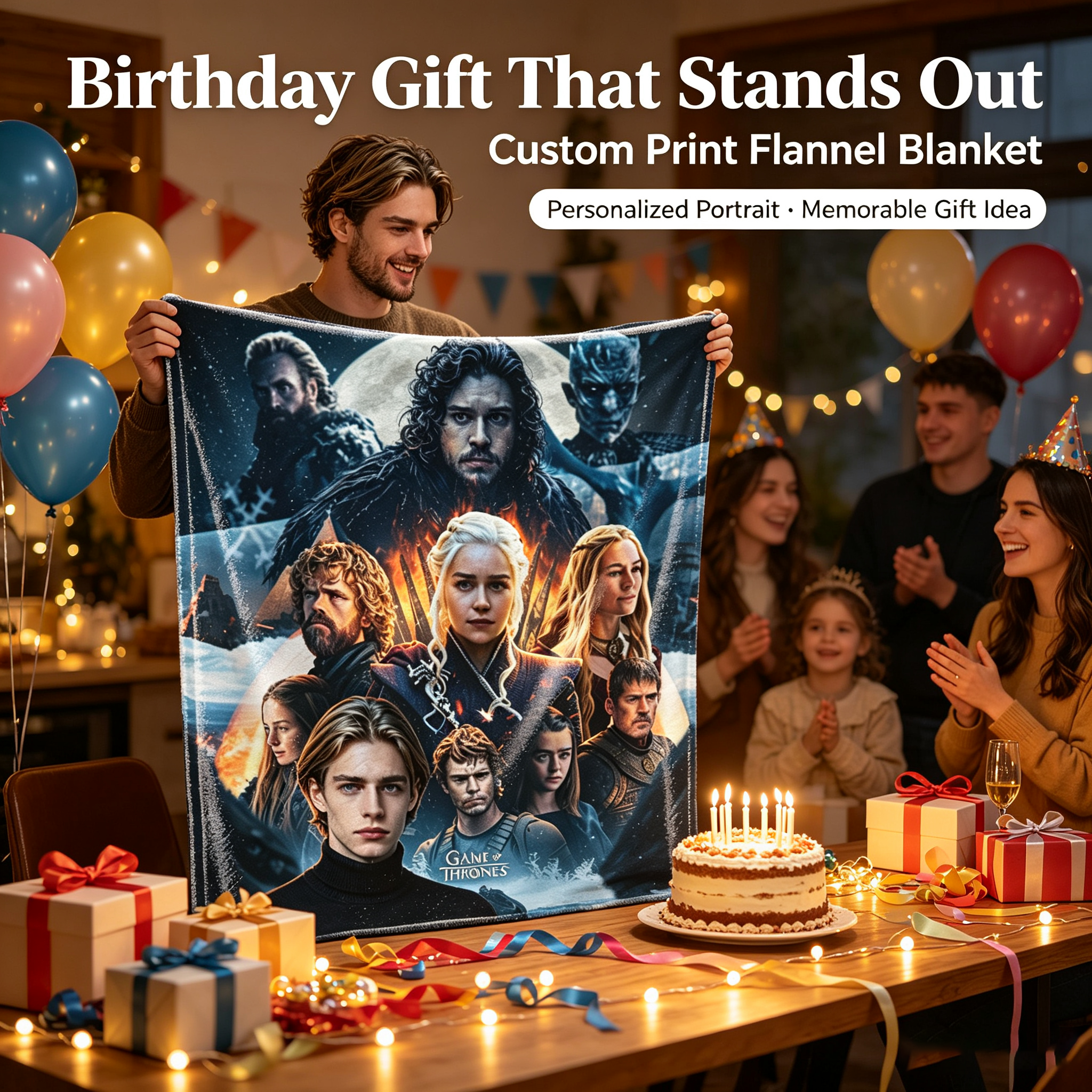 Custom Face Blanket Game of Thrones Characters Flannel Blanket Cozy Bedding Gift for Fans and Collectors