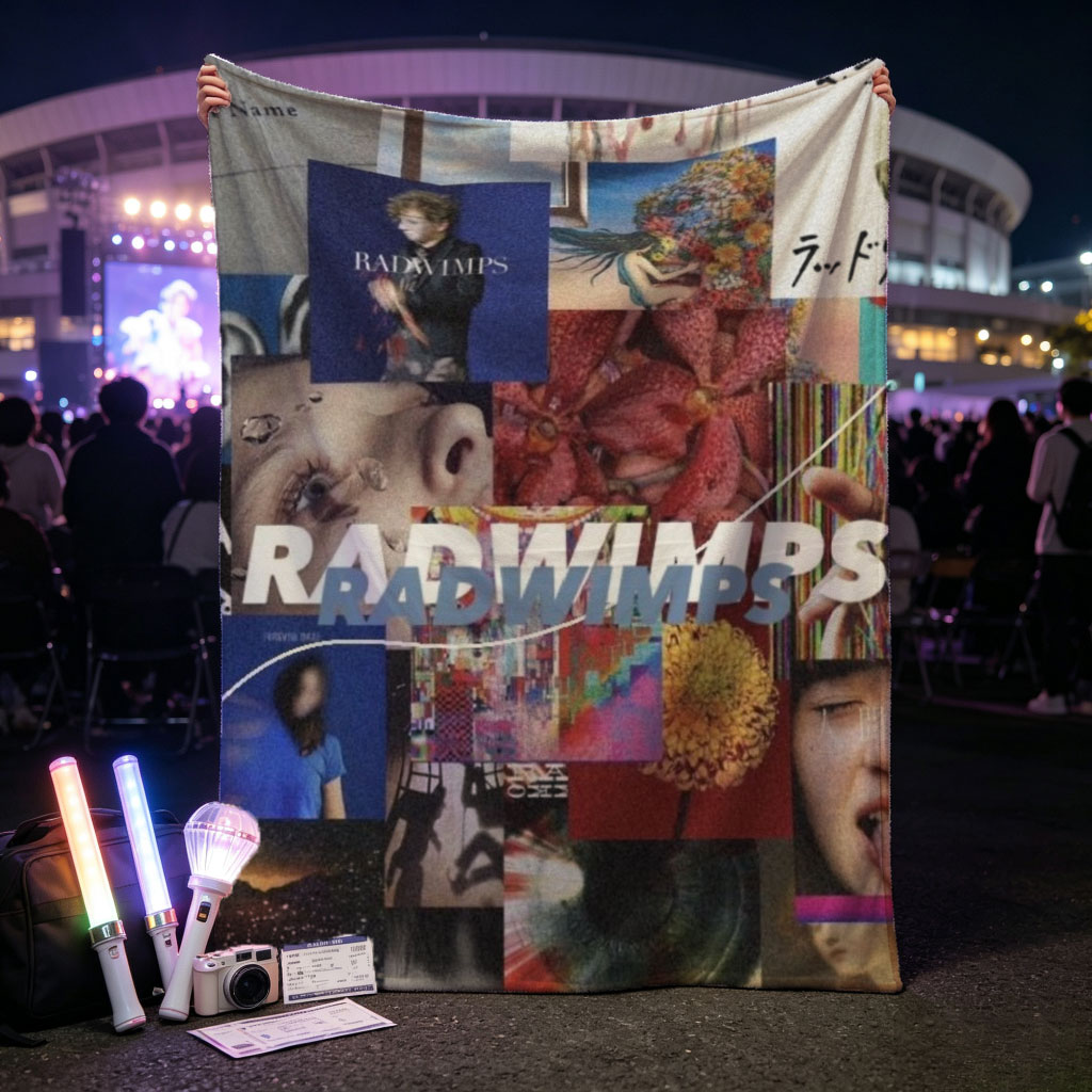 RADWIMPS Collage Artwork Featuring Band Members and Vibrant Visual Elements - Blankets