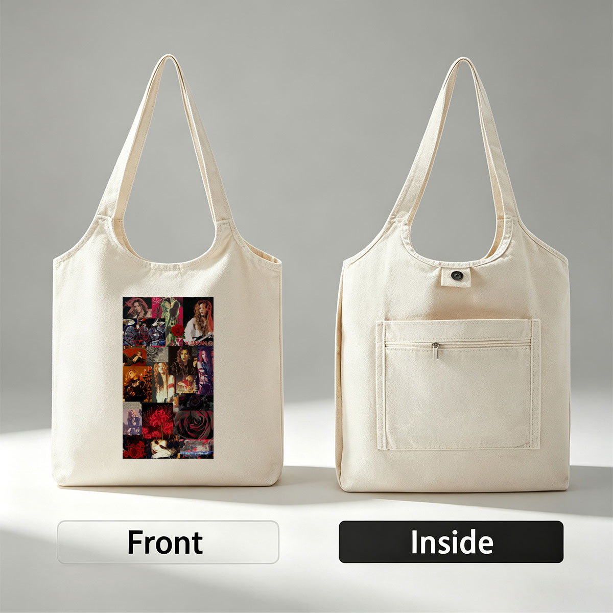 X Japan Band Members in Dramatic Performance and Artistic Portraits Featuring Red Roses and Gothic Imagery - Canvas shoulder bags/