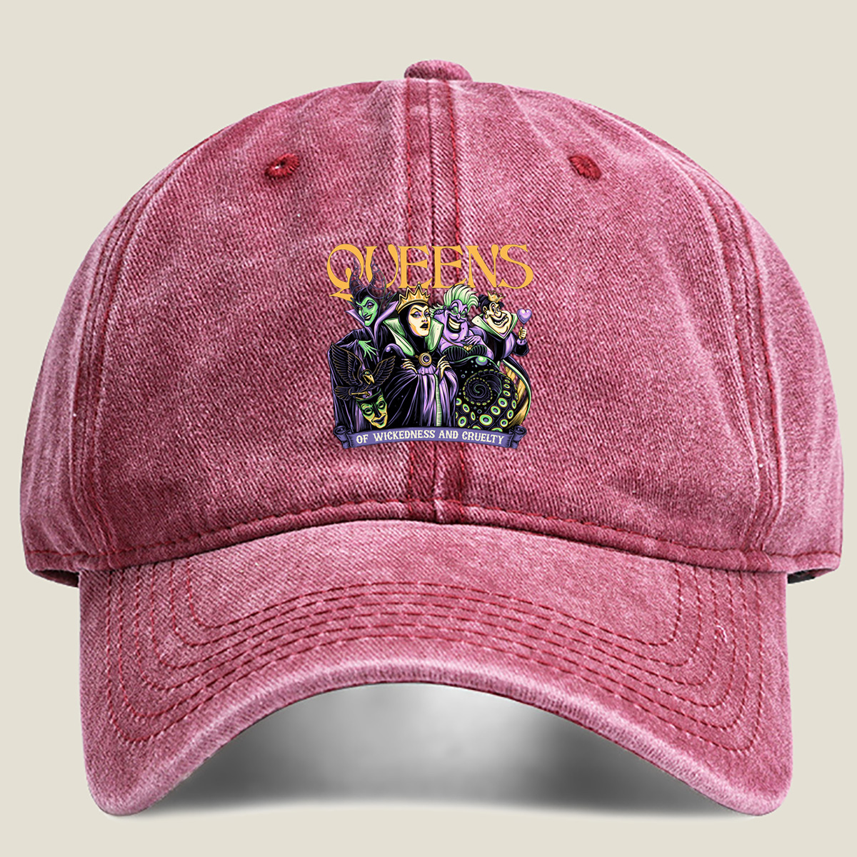 Queens of Wickedness and Cruelty: Maleficent, Evil Queen, Ursula, and Queen of Hearts - Washed Denim - Baseball Cap