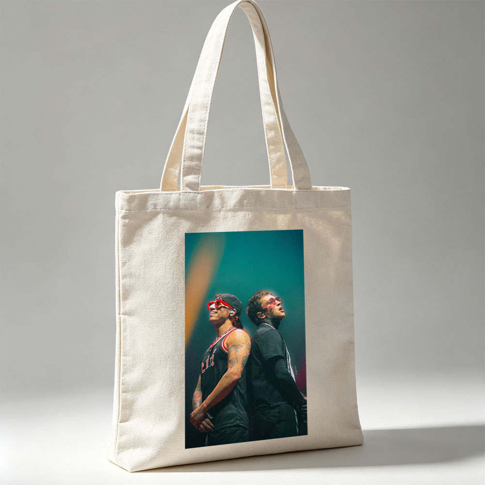 Lil Wayne and The Weeknd on Stage Performing at a Concert - Canvas tote bags