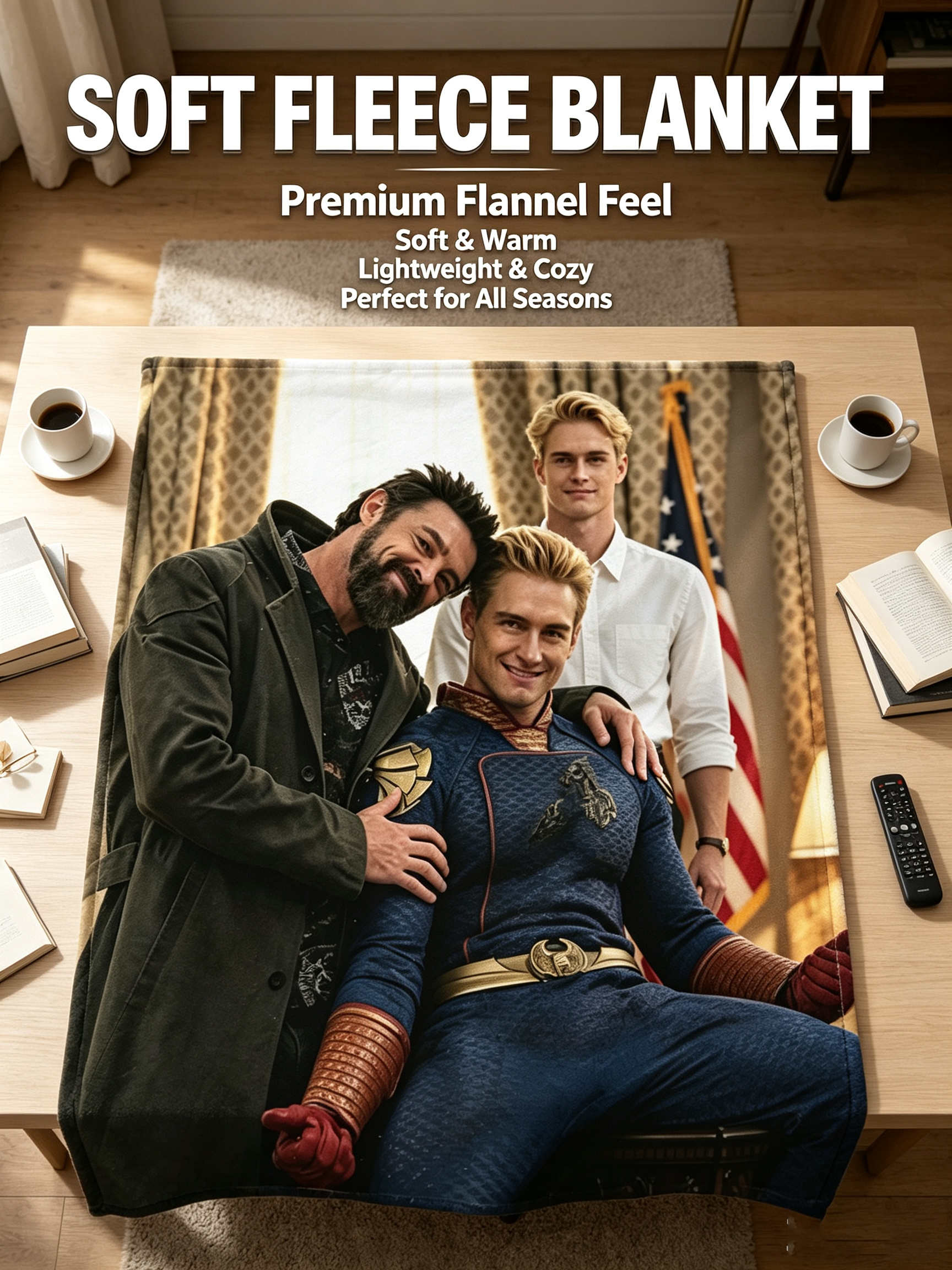 Custom Face Blanket The Boys Homelander and Soldier Boy Flannel Blanket Cozy Living Room or Bedroom Gift for Fans Collectible Throw Blanket