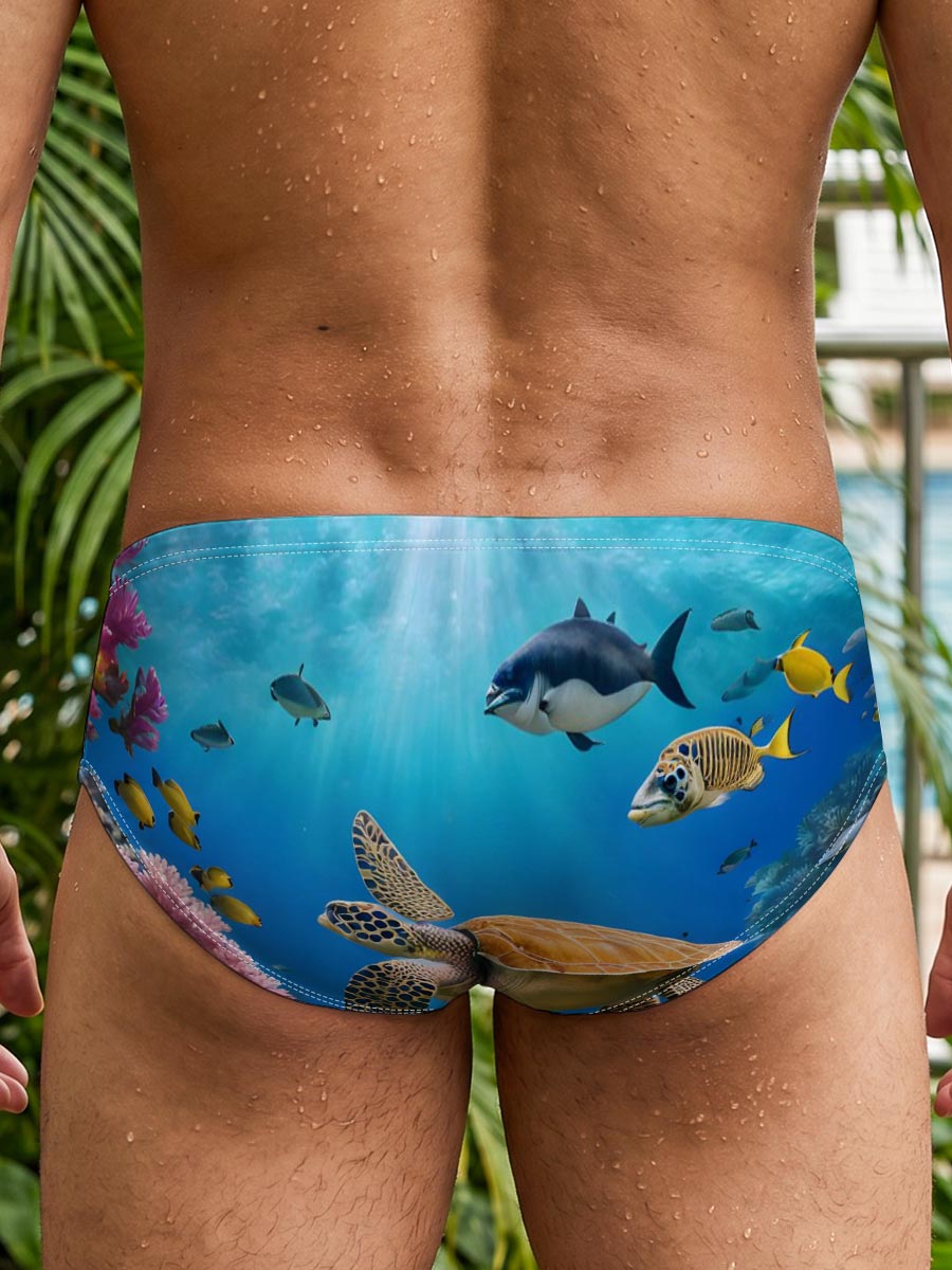 Colorful Coral Reef with Sea Turtle and Fish -  Men's swim trunks