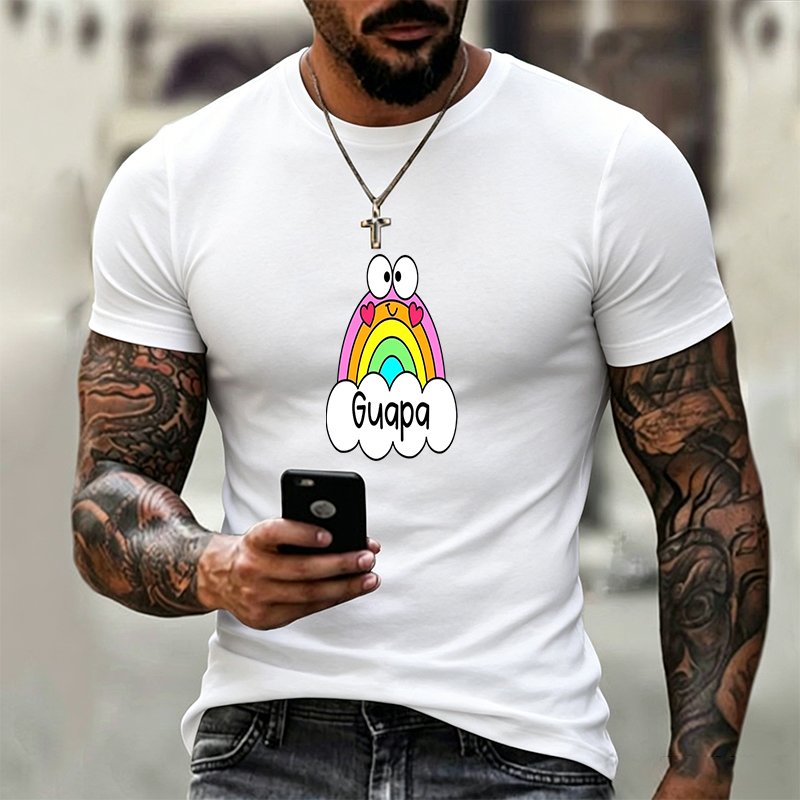 Unisex Classic T-Shirt Rainbow Cartoon Face with Hearts and 