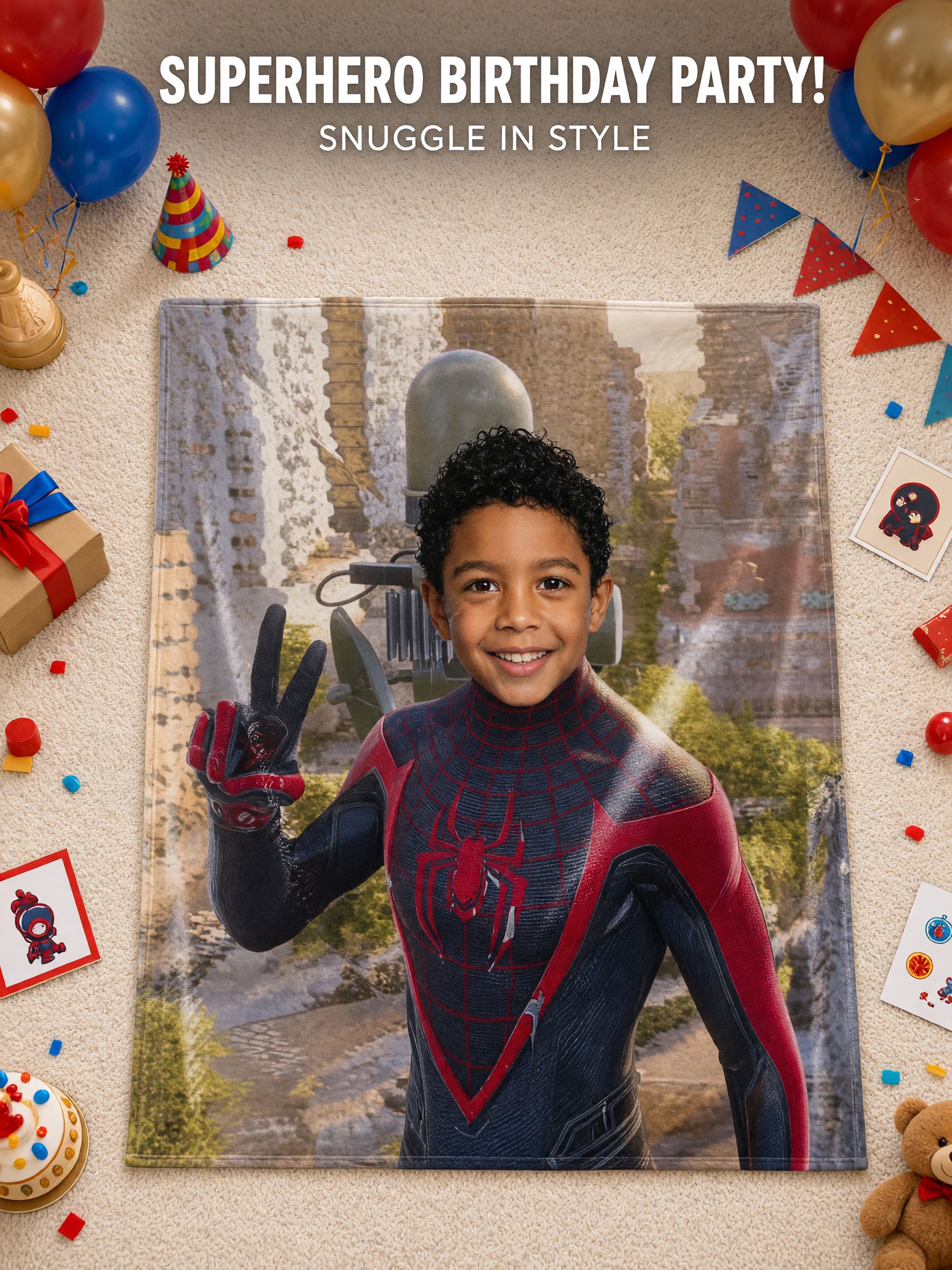 Custom Photo Blanket Personalized Superhero Portrait Ultra Soft Flannel Throw for Kids Bed Couch Cozy Keepsake Gift