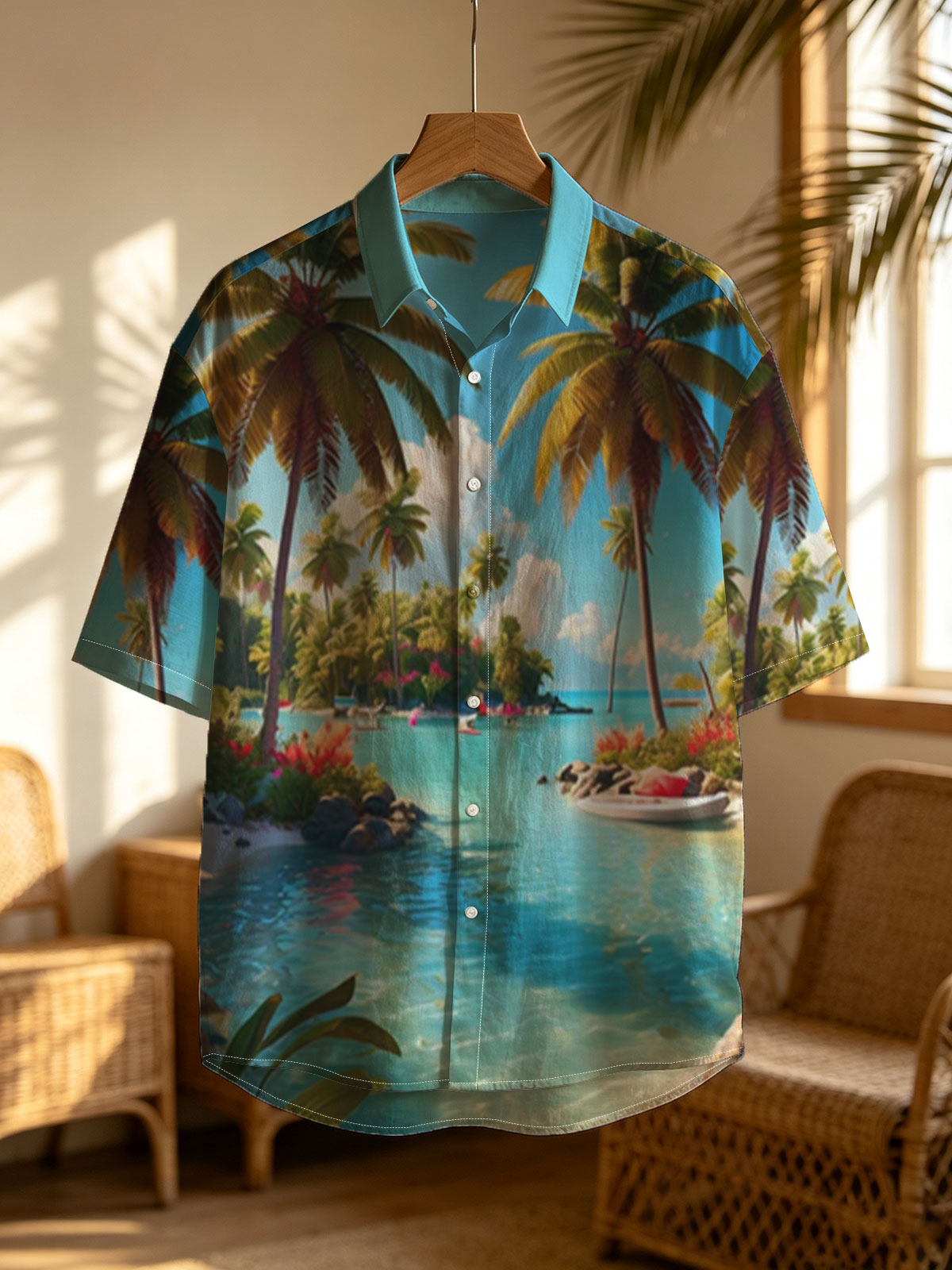 Tropical Paradise with Palm Trees and Crystal Clear Water -  Shirt