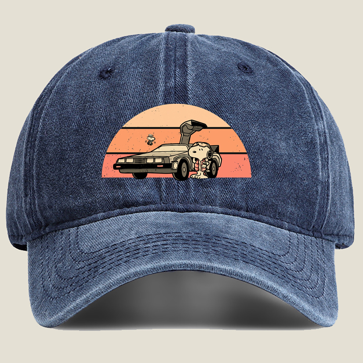 Snoopy and Woodstock in a DeLorean - Washed Denim - Baseball Cap