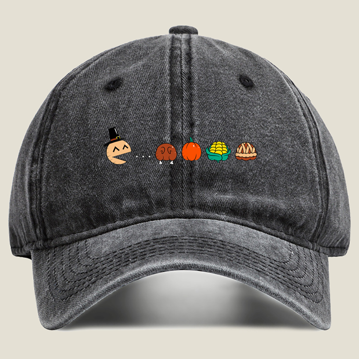 Pac-Man Thanksgiving Feast - Washed Denim - Baseball Cap